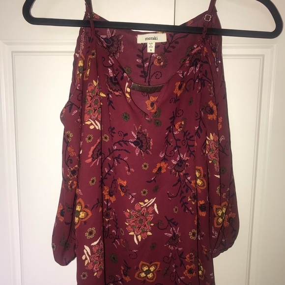 Burgundy Floral Open Shoulders Top - Picture 1 of 3